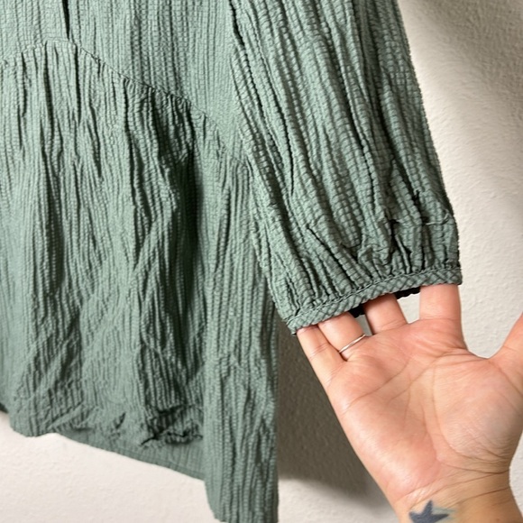 Club Monaco Puff Sleeve Half Button Down Mini Shirt Dress Color Seaspray size XS - Picture 6 of 12